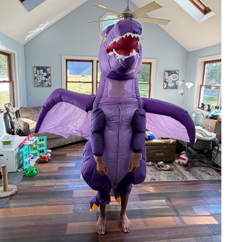 Adult/Teen Med Inflatable Purple Dragon Costume Full Body Blow Up Suit w/ Wings